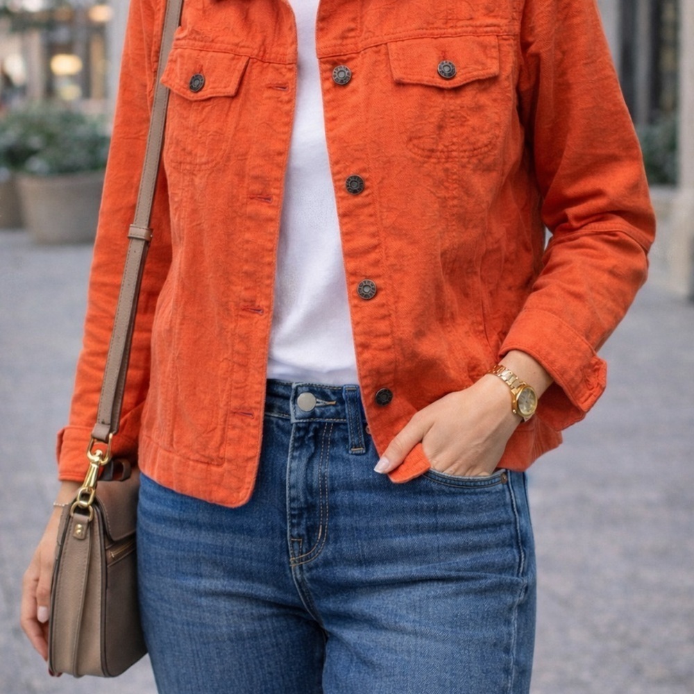 Christopher & Banks Orange Jean Jacket with Relaxed Fit
